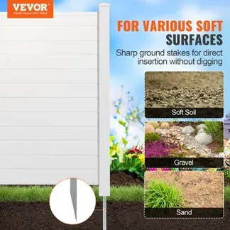 VEVOR 3xPaneele Gartenzaun 122x122cm Sichtschutzzaun PVC und verzinktes Blech-Erdspieß Windschutzzaun Metallpfähle bis 50cm Lamellenzaun Steckzaun Sichtschutz ideal für Pool-Ausrüstung Klimaanlagen VEVOR 3xPaneele Gartenzaun 122x122cm Sichtschutzzaun PVC und verzinktes Blech-Erdspieß Windschutzzaun Metallpfähle bis 50cm Lamellenzaun Steckzaun Sichtschutz ideal für Pool-Ausrüstung Klimaanlagen
