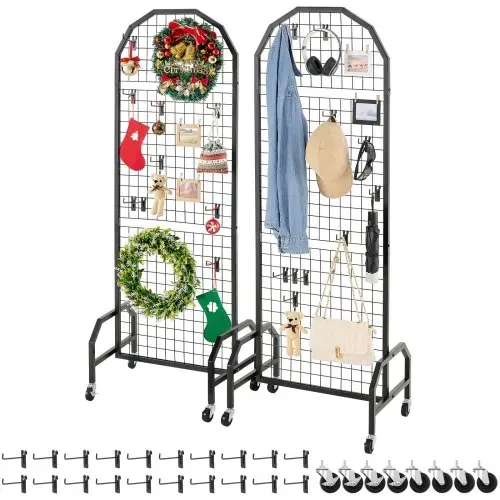 VEVOR Gitterwandpaneele Gitterwand 60 x 164 cm 2 Stk. rollbarer Präsentationsständer mit 20 Haken, Präsentationsregale aus Karbonstahl, Kunstausstellungsregal für Dekoration Lagerung, schwarz VEVOR Gitterwandpaneele Gitterwand 60 x 164 cm 2 Stk. rollbarer Präsentationsständer mit 20 Haken, Präsentationsregale aus Karbonstahl, Kunstausstellungsregal für Dekoration Lagerung, schwarz