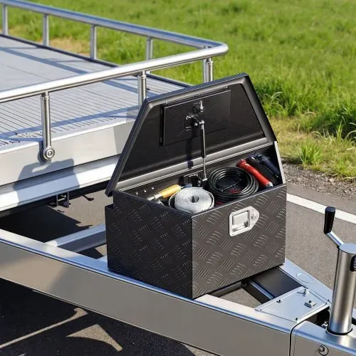 VEVOR Deichselbox Truckbox 660 x 330 x 305 mm aus Aluminium, 50 kg Belastbare Werkzeugaufbewahrungsbox mit Schloss & Schlüsseln, Anhängerbox für Pickup-Ladeflächen RV SUVs Geländewagen, Schwarz – Bild 7