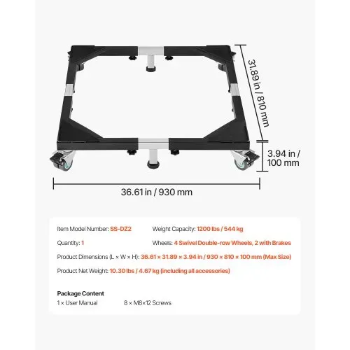 VEVOR Kühlschrankständer, mobile Basis, 540 kg Tragkraft, Waschmaschinenständer mit 8 feststellbaren Zwillingsrädern & 4 Bremsen, 58-93 cm Möbelwagen für Waschmaschine, Kühlschrank & Trockner – Bild 6