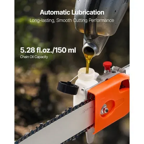 VEVOR Benzin-Hochentaster 43ccm Hubraum 2-Takt, Motorsäge mit rotierendem Kopf, Teleskopsäge mit 2,16-3,66 m ausziehbarer Stange, 25,4 cm Schwert, 850 ml Kraftstofftank, zum Baumschneiden – Bild 4