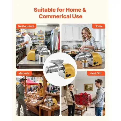 VEVOR Elektrische Ölpresse 5 kg/h, Ölmühle 1250 W, Automatische Ölpressmaschine mit Heiß- und Kaltpressung & Reinigungsbürste, Ölmaschine für Erdnüsse, Sesam, Sojabohnen und Mandeln, Edelstahl – Bild 5