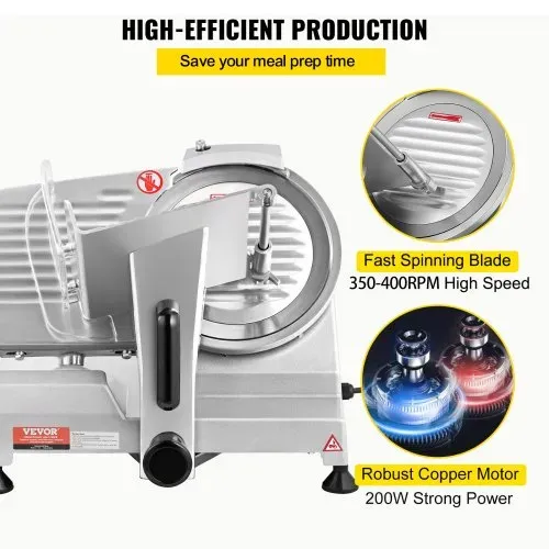VEVOR Kommerzieller Fleisch Allesschneider 200 W, Elektrische Aufschnittmaschine Lebensmittelschneider mit 20,32 cm-Kohlenstoffstahlklinge, 0–12 mm Einstellbare Dicke für Fleisch, Käse usw. – Bild 2