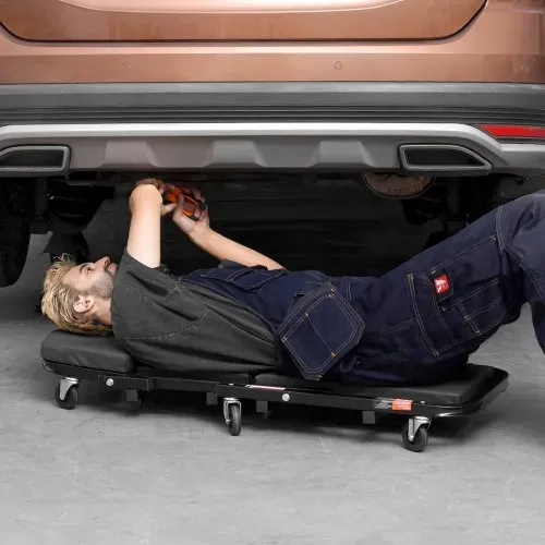 VEVOR Werkstatt Rollbrett Montagerollbrett Werkstatthocker 2 in 1 Montageliege 1016 mm lang, rollender zusammenklappbarer Mechanikerrollstuhl mit 6 Universalrädern gepolstertem Sitz, für die Garage – Bild 7