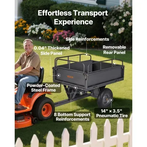 VEVOR Kippanhänger, 226,79 kg Fassungsvermögen, ATV-UTV-Transportanhänger 142x76x70 cm, Kippwagen mit 35,56 cm Reifen, Handzug oder Fußpedal, Hofanhänger für Rasenmähertraktoren – Bild 2