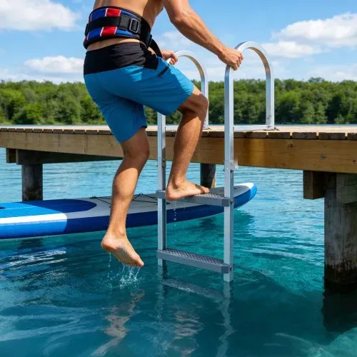 VEVOR Dockleiter Abnehmbar, Bootsleiter mit 3 Rutschfesten Stufen Breite Pedale & Handlauf, 227 kg Belastbare Poolleiter aus Aluminiumlegierung, Einstiegsleiter für Docks Pools Seen Boote, Silber – Bild 7