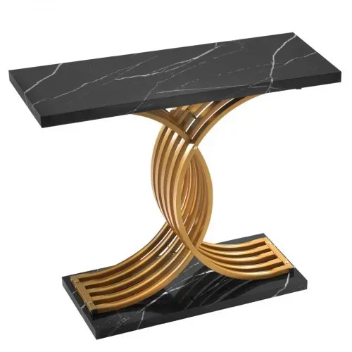VEVOR Konsolentisch Eingangtisch hinter dem Sofa (100 x 30 x 81 cm / L x B x H), rechteckiger Beistelltisch aus MDF + Stahlrohre für Flur Schlafzimmer Wohnzimmer Foyer, Flurtisch Golden – Bild 8