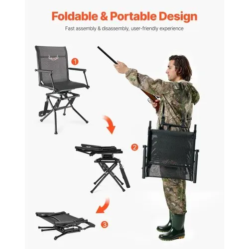 VEVOR Faltstuhl Campingstuhl Anglerstuhl mit Armlehnen & Stahlrahmen & verstellbarem Tragegurt Klappstuhl Gartenstuhl (136 kg belastbar) 360° geräuschlos drehbar, für Picknick Garten Outdoor – Bild 4