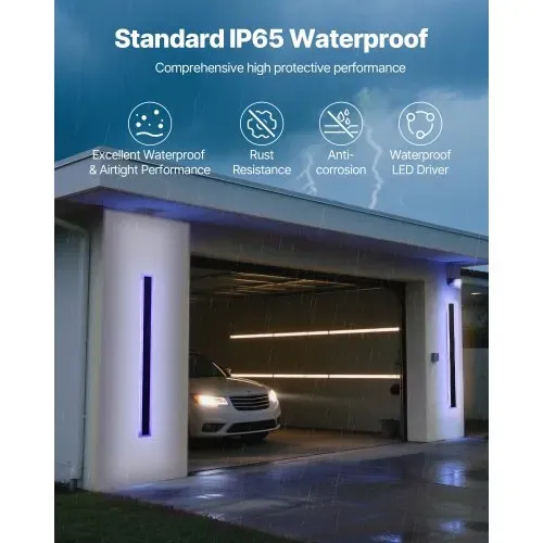 VEVOR Wandleuchten, 2er-Pack, 100 cm lange moderne RGB-Außenwandleuchten, 2700 K-6000 K, IP65 wasserdicht, rostfrei, dimmbar, Wand Licht für Haus, Veranda, Garage, Garten, Terrasse – Bild 3