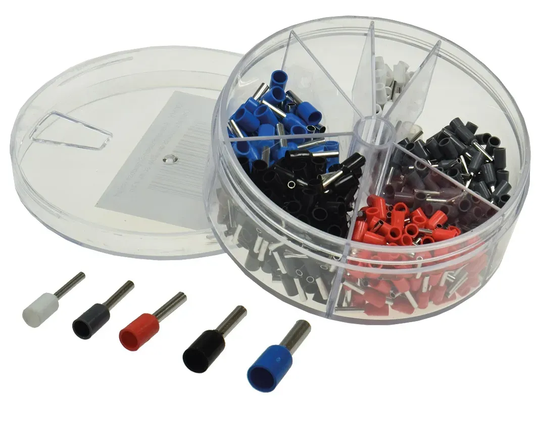 Aderendhülsen-Sortiment 0,5-2,5mm² isoliert, in Streudose, 400-teilig Aderendhülsen-Sortiment 0,5-2,5mm² isoliert, in Streudose, 400-teilig