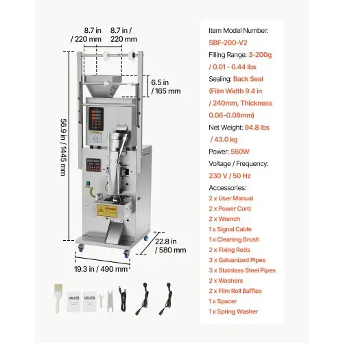 VEVOR Pulververpackungsfüllmaschine Vollautomatische Abfüllmaschine 3-200g, Intelligentes Wiegen Abfüllen & Abpacken, Edelstahl, Bodenaufstellung, Ideal für Nüsse Samen Tee Kaffeebohnen Getreide Mehl – Bild 6