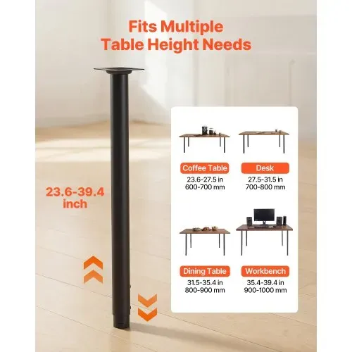 VEVOR Tischbeine 4er-Set, Möbelfüße 60–100 cm Höhenverstellbar, Tischfüße Max. 544 kg, Teleskopbein aus Kohlenstoffstahl, für Schreibtische, Couchtische, Esstische, Werkbänke, Rund – Bild 2