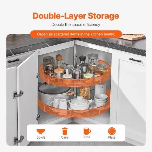 VEVOR nierenförmiger Chrom-Eck-Organizer 360° drehbare Gewürzregal Organizer, 2-stufiges höhenverstellbares Lagerregal (23 kg belastbar), Lazy Susan-Ersatzregal aus Karbonstahl für Schrankecken – Bild 2