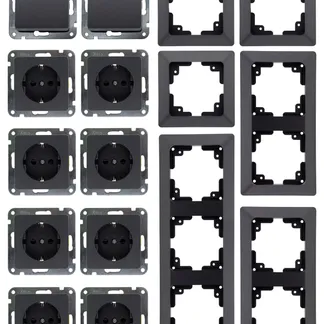 MILOS Starter 16-tlg „PRO“, Anthrazit 8x Steckdose, 2x Schalter, Steckanschlus MILOS Starter 16-tlg „PRO“, Anthrazit 8x Steckdose, 2x Schalter, Steckanschlus
