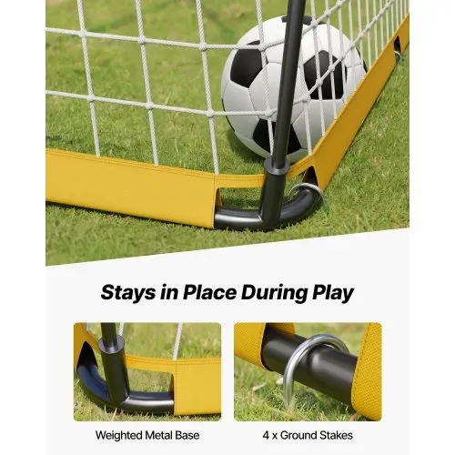 VEVOR Tragbares Fußballtor Soccertor Fußballnetz 3,66 x 1,83 m für den Garten, großes Übungsfußballnetz Trainingstor-Set mit Stahl-Glasfaserstruktur, Allwetter-Fußballtore mit Tragetasche, Gelb – Bild 5