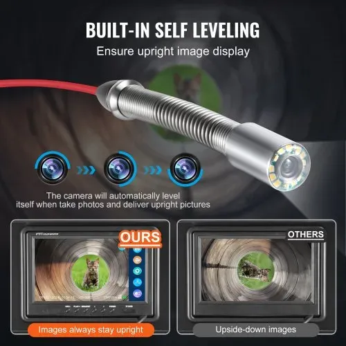 VEVOR Kanalkamera, 50 m, selbstnivellierende Rohrkamera mit 512-Hz-Sender, Entfernungszähler, 9-Zoll-Bildschirm, 1080P HD-Rohrinspektionskamera mit 12 LEDs und 32-GB-Karte, Endoskop Kanalrohre – Bild 2