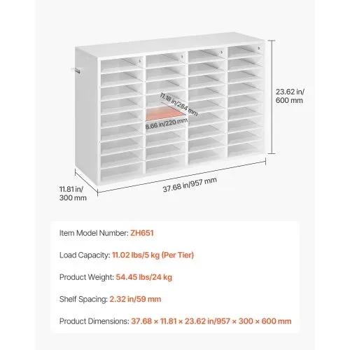 VEVOR Briefablage mit 36 Ablagefächern & Herausnehmbaren Regalböden, Dokumentenablage aus Holz, Aktenhalter für Büro, Zuhause oder Klassenzimmer, Literaturorganizer für Akten Dokumenten Papier, Weiß – Bild 6