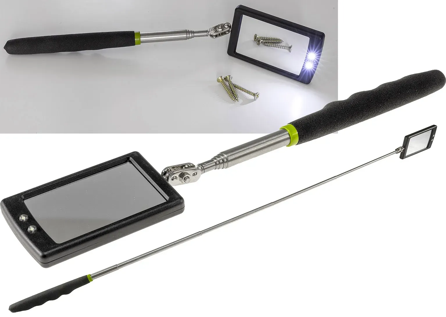Teleskop Spiegel mit LED Beleuchtung Gesamtlänge 28-88cm, Spiegel 65x40mm Teleskop Spiegel mit LED Beleuchtung Gesamtlänge 28-88cm, Spiegel 65x40mm