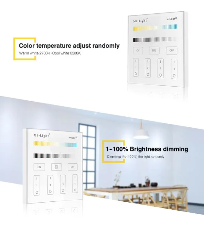 MiBoxer T2 LED Fernbedienung Smart Panel dual white (CCT) 4-Zonen – Bild 6