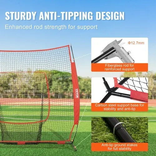 VEVOR 213,4 x 106 x 210 cm Baseball-Softball-Übungsnetz, Baseball Pitching Net, Schlagen, Fangen, Pitchen, Backstop-Trainingshilfen für Baseballausrüstung mit Bogenrahmen, Tragetasche & Schlagzone – Bild 2