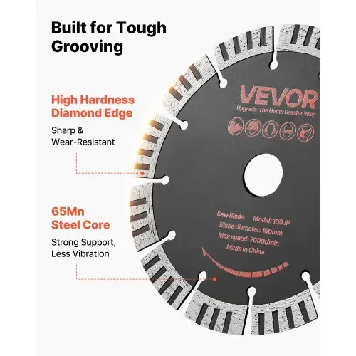 VEVOR 5 Stk. Diamanttrennscheiben 160mm, Diamant-Sägeblätter mit 22,2mm Bohrung & 15mm Segmenthöhe, Max. 7000 U/min Diamantscheiben für Trocken/Nass Schneiden, Trennscheibe für Beton Mauerwerk Stein – Bild 3