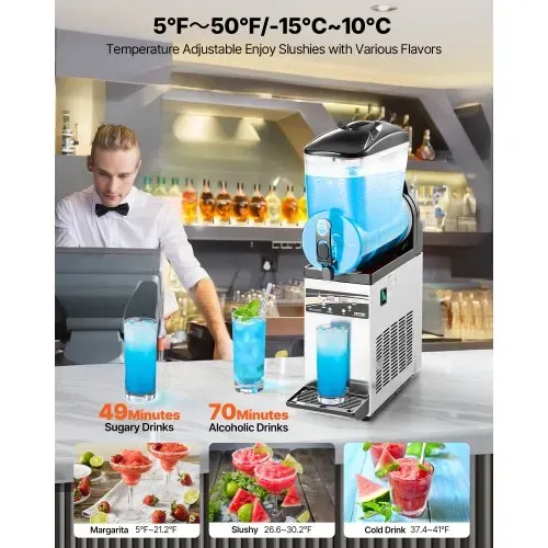 VEVOR kommerzieller Frozen Drink Maker, 15 L Slush-Maschine 60 Tassen Margarita-Smoothie-Maschine aus Edelstahl, Slush-Maker für Zuhause Partys Restaurants Cafés Bars – Bild 2