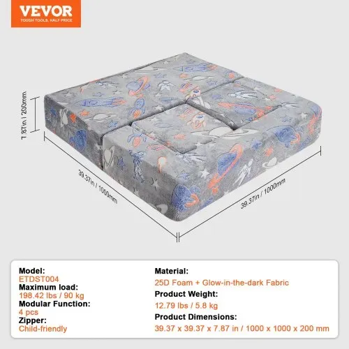 VEVOR Spielsofa Kindersofa aus 25D-Schaum Bausteine 10-teilig, Kinderspielsofa mit abnehmbarem Bezug 90 kg belastbarer Kindercouch, umwandelbares Kindersofa Spielzimmermöbel im Dunkeln Leuchten – Bild 6