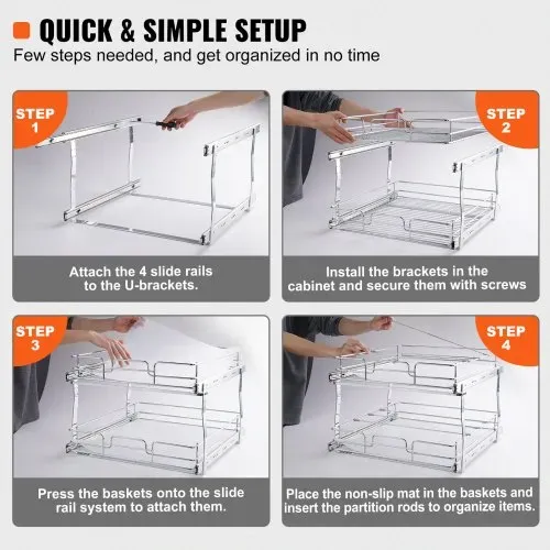 VEVOR ausziehbares Gewürzregal (508x533x383 mm) Spülschrankregal Küchenschrank, Schiebeschublade Waschbecken Gewürzregal Schrank Organizer Unterschrankregal 546x558x457 mm (Installationsgröße) – Bild 4