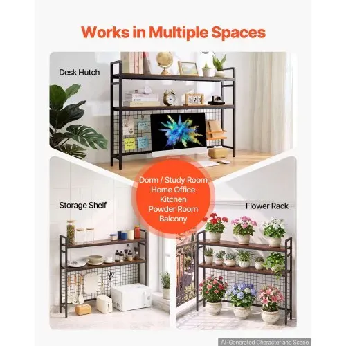VEVOR Schreibtischregal 3 Ebenen Schreibtisch Bücherregal Organizer Schwarz, für Studentenwohnheim Zuhause & Büro zur Sortierung von Büchern Büromaterialien Metallrahmen & Holzablage Rutschfeste Füße – Bild 5