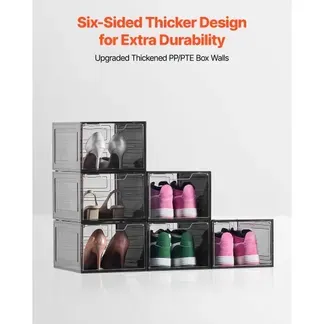 VEVOR Schuhaufbewahrungsboxen stapelbare Schuhboxen (6 Stk.) passend bis US-Größe 13, Schuh-Organizer mit magnetischer Tür zur Aufbewahrung von High Heels & Stiefeln & Hüten, klar Schwarz VEVOR Schuhaufbewahrungsboxen stapelbare Schuhboxen (6 Stk.) passend bis US-Größe 13, Schuh-Organizer mit magnetischer Tür zur Aufbewahrung von High Heels & Stiefeln & Hüten, klar Schwarz