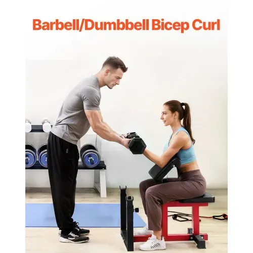 VEVOR Preacher Curlbank Hantelbank mit Beinstrecker, Krafttrainingsbänke (Max. Belastung 200 kg) Heim-Fitnessbank, Fitnessgerät, Sitzende Arm-isolierte Langhantel-Station, Trainingsbank – Bild 5