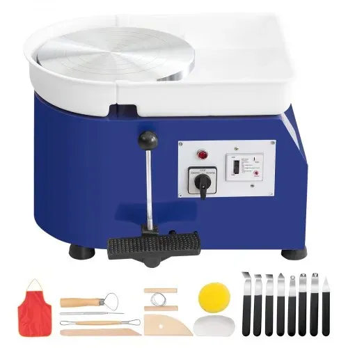 VEVOR Töpferscheibe, 350 W, Tonmaschine 280 mm Drehteller, Drehzahlregelung 60–300 U/min, Hand- & Fußsteuerung, Abnehmbares ABS-Becken, Keramik Clay Maschine für Erwachsene & Anfänger, Blau – Bild 8