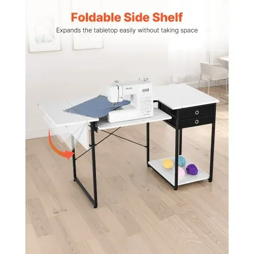 VEVOR Nähtisch Nähmaschinentisch mit klappbarer Tischplatte & verstellbarer Ablage & Stahlbeinen & Schublade, Mehrzwecktisch Computertisch für Zuhause Modestudio Kunststudio Bildungseinrichtung – Bild 4