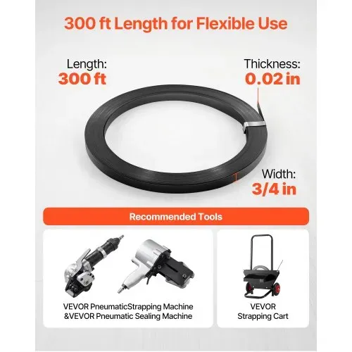 VEVOR Umreifungsstahlband, 19 mm x 0,55 mm x 91 m, Verpackungsstahlband, Metallbandrolle, 775,6 kg Bruchfestigkeit, Stahlumreifungsbänder, Hochleistungsbandrolle für Palettenverpackung – Bild 3