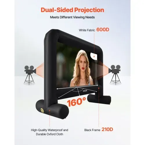 VEVOR aufblasbare Filmleinwand Projektion Beamer Leinwand aus 600D, Projektionsleinwand mit tragbarer Aufbewahrungstasche, 16:9, Filmprojektion für Heimkino Mottoparty Poolspaß (354 x 130 x 290 cm) – Bild 3