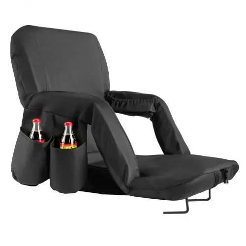 VEVOR 2 x Stadionsitz Sitzkissen mit 6 einstellbaren Winkeln, gepolsterter Stadionstuhl mit Armlehne & Rückenlehne & Getränkehalter, Tribünensitz für Picknicks Strandsport Gaming klappbar Schwarz – Bild 9