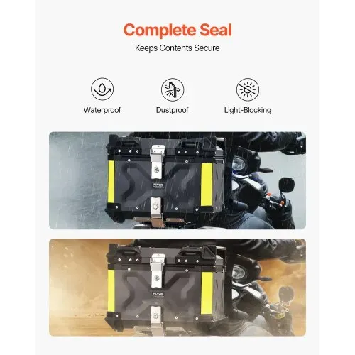 VEVOR Motorrad-Topcase Motorradkoffer 55 L Heckbox aus Aluminiumlegierung mit Lederfutter, abnehmbare Motorrad-Topbox mit Schloss & Rückenpolster, Helmkoffer (470 x 430 x 367 mm) Schwarz – Bild 3