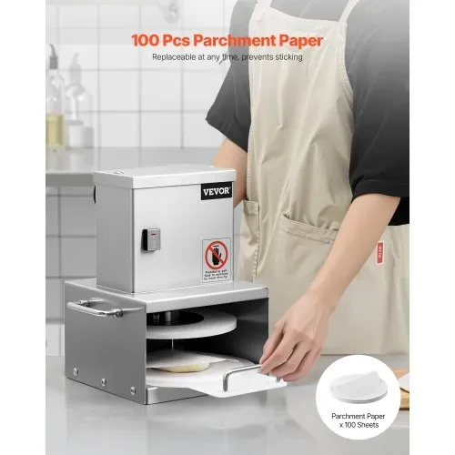 VEVOR elektrische Pizzateigpresse mit 15,24 cm Gebäck-Pressplatte, Brotpresse aus Edelstahl, kommerzielle Formmaschine mit einstellbarer Dicke & 100 Stk. Pergamentpapier, Pizza-Teigrolle – Bild 4