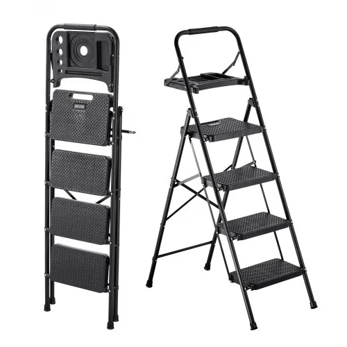 VEVOR Trittleiter 4 Stufen, Klappleiter mit Werkzeugablage & Komfortgriff, Haushaltsleiter Tragkraft bis 272 kg, Stehleiter, Klapptritt, Sicherheitsleiter für Küche, Haushalt & Büro, Schwarz VEVOR Trittleiter 4 Stufen, Klappleiter mit Werkzeugablage & Komfortgriff, Haushaltsleiter Tragkraft bis 272 kg, Stehleiter, Klapptritt, Sicherheitsleiter für Küche, Haushalt & Büro, Schwarz