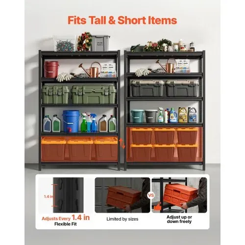 VEVOR Schwerlastregal 1230x465x1813mm, 1134kg Belastbares Lagerregal mit Stahlgestell & 5 Verstellbaren Ablagen, Teilbares Steckregal als Werkbank, Flexibles Metallregal für Keller Garage Werkstatt – Bild 2