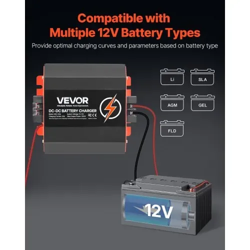 VEVOR 12 V 20 A DC/DC-Ladegerät, 250 W, Ideal für Blei-Säure-, Lithium-, AGM-, GEL- und Nassbatterien, intelligentes mehrstufiges Laden, für Wohnmobile, Nutzfahrzeuge, Boote, Yachten – Bild 3