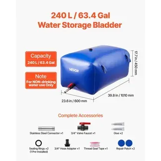 VEVOR Wasserspeicherblase, 240 L PVC-Weichwasserbeutel, Wasserspeicherbehälter, auslaufsicherer & verschleißfester Wohnmobil-Wassertank für die Bewässerung im Outdoor, Camping VEVOR Wasserspeicherblase, 240 L PVC-Weichwasserbeutel, Wasserspeicherbehälter, auslaufsicherer & verschleißfester Wohnmobil-Wassertank für die Bewässerung im Outdoor, Camping
