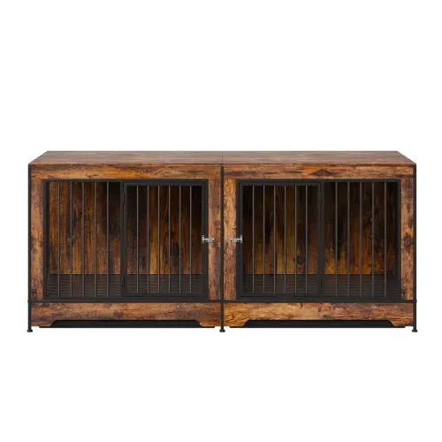 VEVOR Hundekäfig Möbel für 2 Hunde, 1901 x 670 x 824 mm Doppel-Hundebox für große Hunderassen mit Trennwand & Doppeltüren, Hundehaus aus Holz, Beistelltisch für mittelgroße und große Hunde, Braun – Bild 9