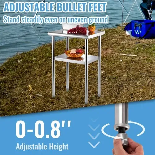 VEVOR Kommerzieller Edelstahltisch 61 x 45,7 x 91,4 cm, Edelstahl Zweilagiger Arbeitstisch Zerlegetisch Gastro 181,4 kg + 91 kg Tragfähigkeit, Gewerbe Küchentisch, Zubereitungstisch Küchenmöbel – Bild 5