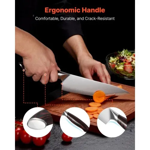 VEVOR Küchenmesserset 5-tlg. Set, Messer aus hochkohlenstoffhaltigem Edelstahl, langlebig & rostbeständig, Küchenbesteck mit ergonomischem & bruchfestem Griff für präzises Schneiden – Bild 4