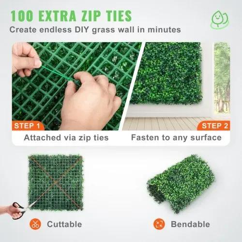 VEVOR Künstliche Hecke, 25,4 x 25,4 cm, 12 Stück, Buchsbaum-Heckenmatte, Kunstrasen-Hintergrundwand, Sichtschutzhecke, UV-geschützt, für Gartenzaun im Innen- und Außenbereich, Hinterhof – Bild 4