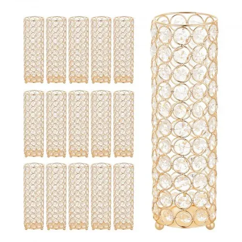 VEVOR 16 Stk. Hochzeitsvasen Tafelaufsatz Blumenvasen für Hochzeit 26 cm Hoch, Metall Tafelaufsatz Vasen mit Blumenständern, Kristall Zylindervase für Hochzeiten Party Jubiläumsfeier Zeremonie, Gold – Bild 8