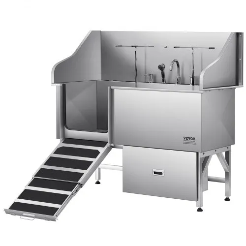VEVOR 304 Edelstahl-Hundewaschstation, 154,9 cm große Pflegebadewanne mit rutschfester, flacher Rampe, Schublade, Warm- und Kaltwasserhahn, All-in-One-Badewanne für Pflegesalons, für alle Größen geeignet (linke Tür) VEVOR 304 Edelstahl-Hundewaschstation, 154,9 cm große Pflegebadewanne mit rutschfester, flacher Rampe, Schublade, Warm- und Kaltwasserhahn, All-in-One-Badewanne für Pflegesalons, für alle Größen geeignet (linke Tür)