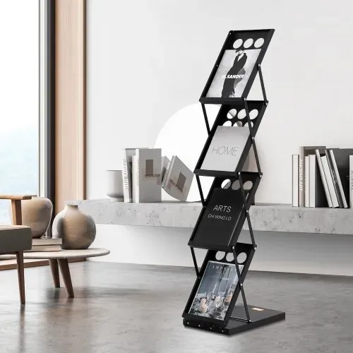 VEVOR Prospektständer Bodenprospektständer 4 Fächer faltbar, Literaturstände Zeitungskatalogständer, Broschürenständer mit Tragetasche für Geschäfte Ausstellungen Büros 27 x 36 x 125 cm Schwarz – Bild 7