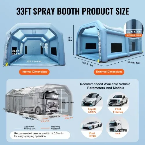 VEVOR Tragbares Aufblasbares Farbzelt für Sprühmalerei 1100 + 950 W, 10 x 6 x 4 m Sprühschutz Farbkabine für DIY-Projekte, Hobby-Farbautomaten-Werkzeug, Blau 210D Oxford-Gewebe Auto Lackierkabine – Bild 7